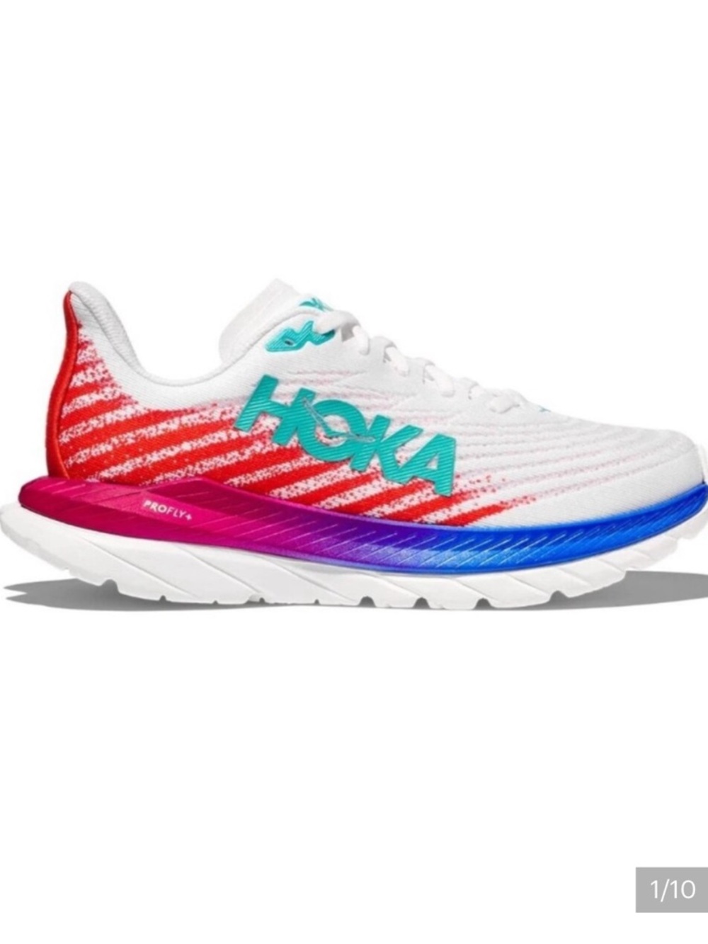 Hoka One One Women’s Mach 5 Running Shoe — White with Red, Pink & Blue Gradient